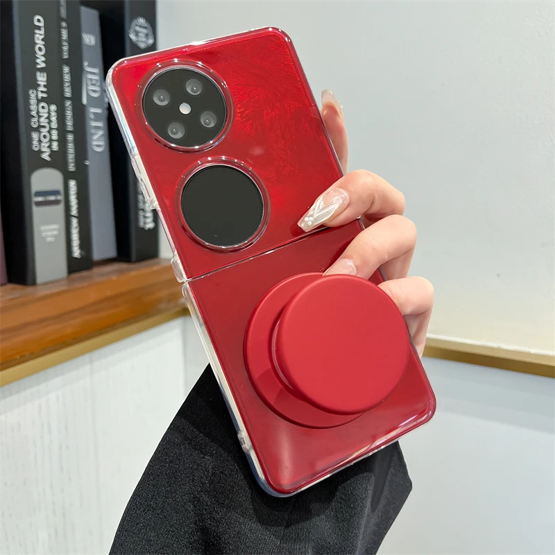 高级感红色锡纸纹适用华为Pocket2手机壳磁吸支架折叠屏p50pocket