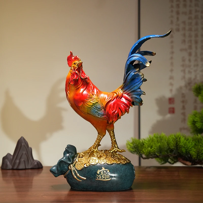 同欢福《金鸡报晓》全铜金鸡黄公鸡摆件彩铜公鸡新中式摆件铜彩家居
