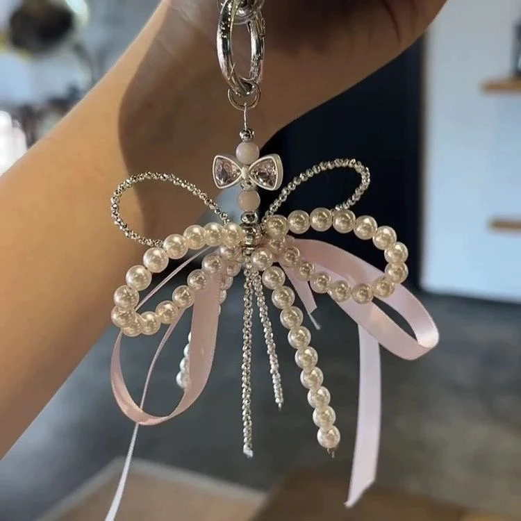 甜美芭蕾风粉色蝴蝶结珍珠手机链女韩系ins风挂件饰品2025年新款