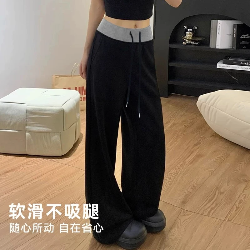 拼接腰头~阔腿垂感裤子2025年春夏新款孕妇无托腹长裤显瘦宽松裤