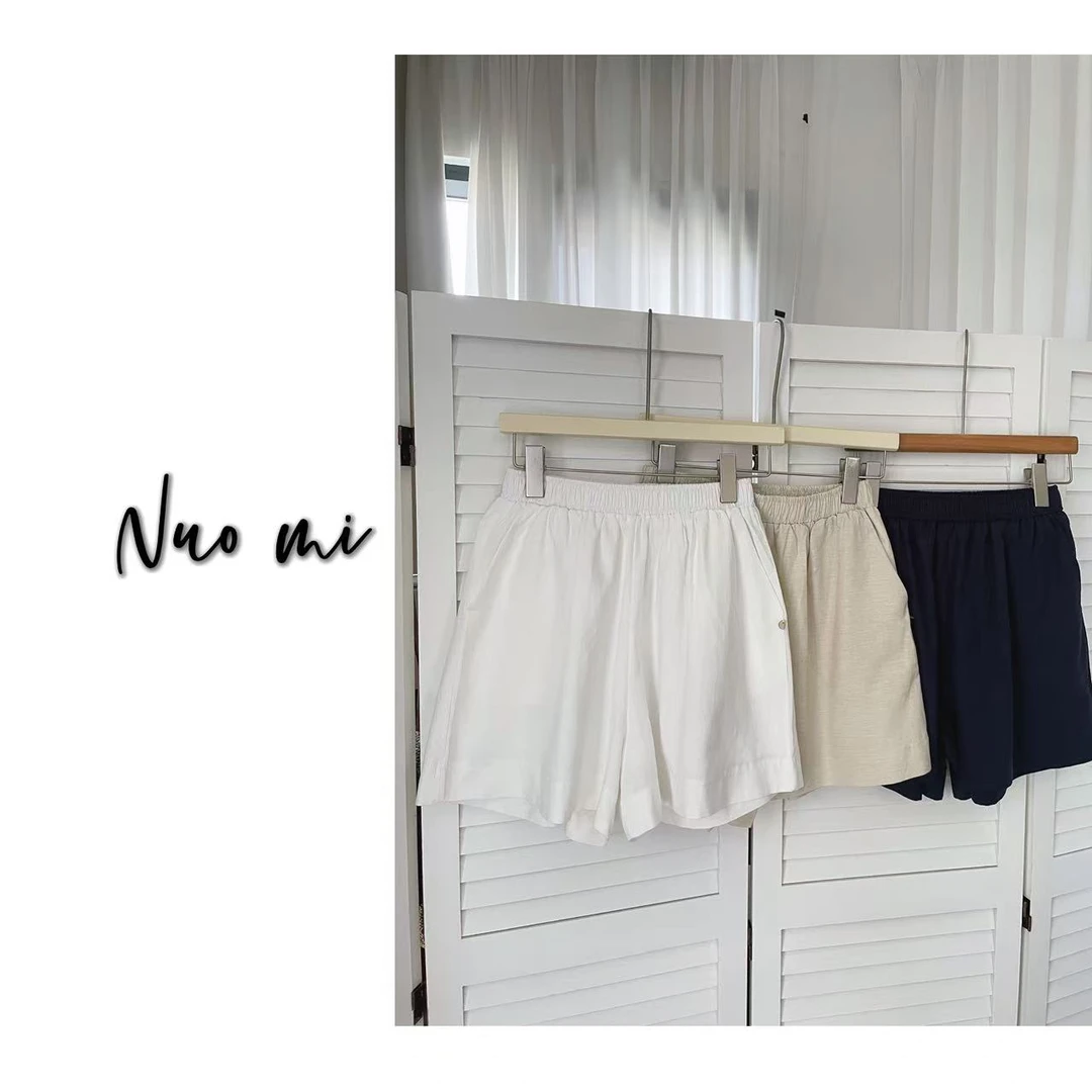 NUOMI、天丝麻纯色高腰宽松显瘦短裤女