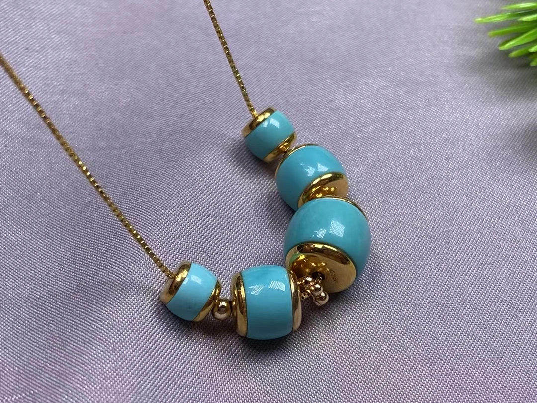 泰鑫绿松原矿高瓷精工镶嵌18K金汉堡珠锁骨链 吊坠 配饰轻奢时尚