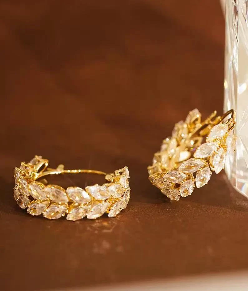 铜合金合成锆石耳饰 麦穗满锆石精致款耳钉