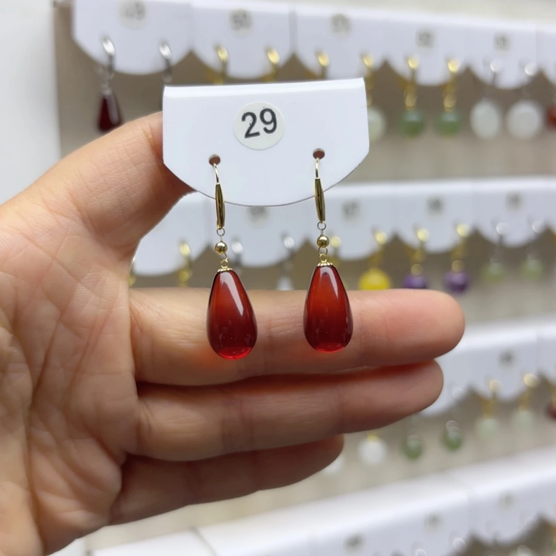 血珀18K金镶嵌耳饰