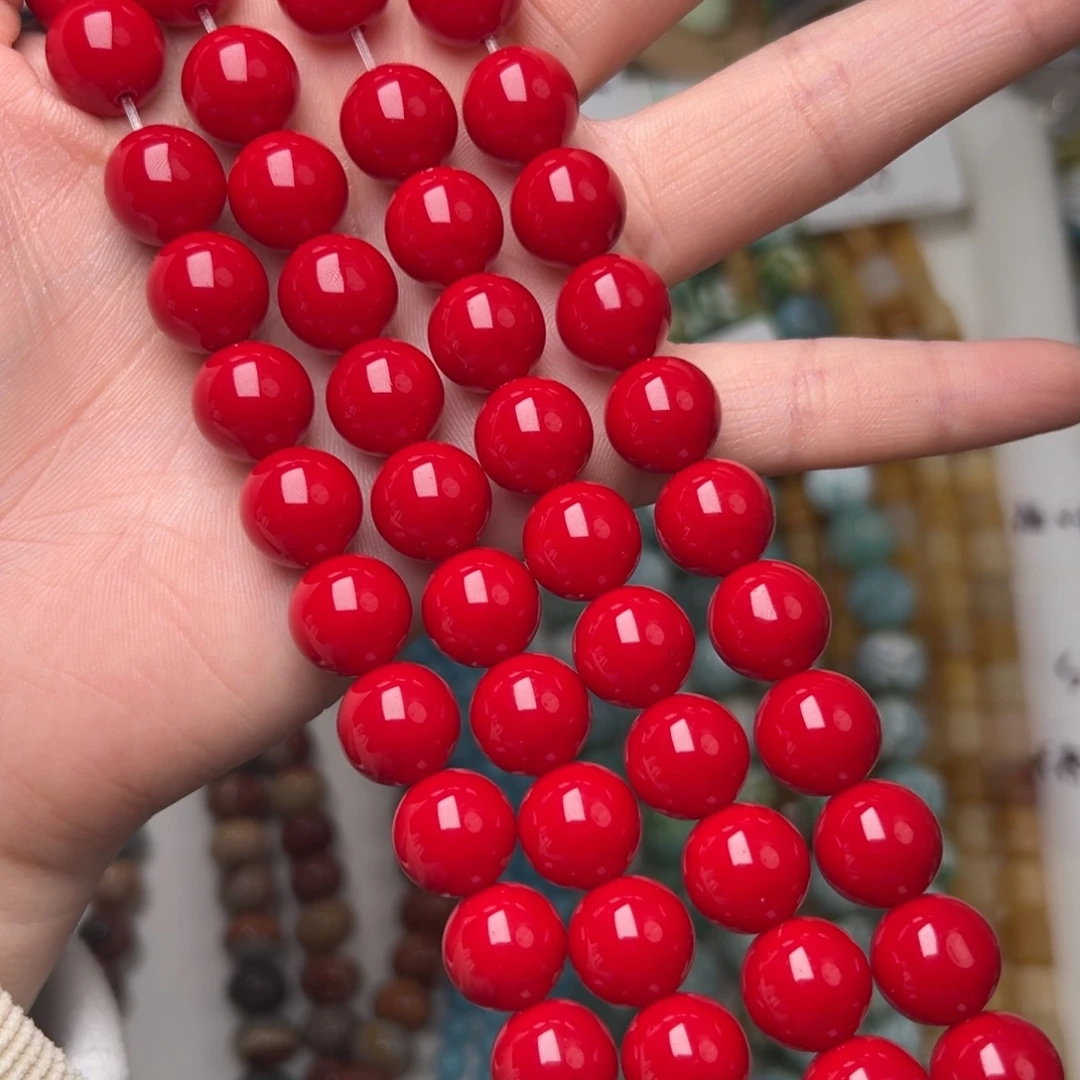 玛瑙/玉髓合金珠宝半成品K792。12mm瓷红圆珠一条