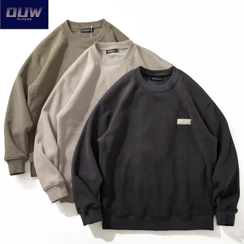 O.U.W男士卫衣初秋基础百搭打底上衣潮流宽松休闲圆领套头外套ins