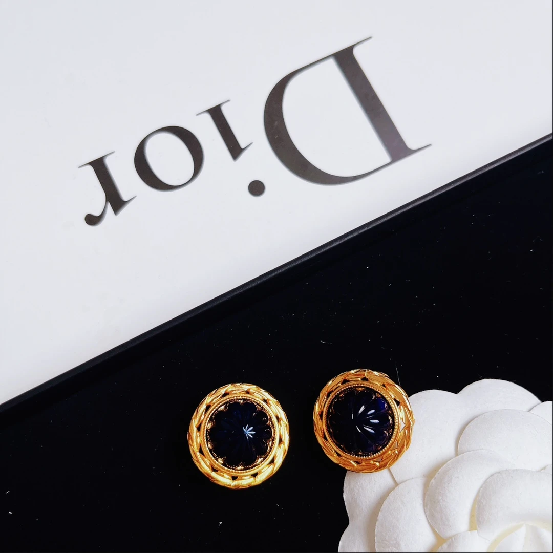 95新 DIOR/迪奥 柚礼中古/迪奥蓝色耳夹LZ409531