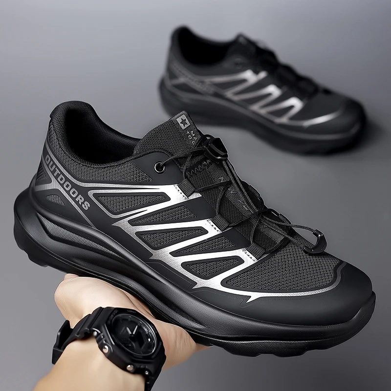 徒步鞋男2025新款透气网面休闲男鞋户外登山鞋厚底缓震跑步运动鞋