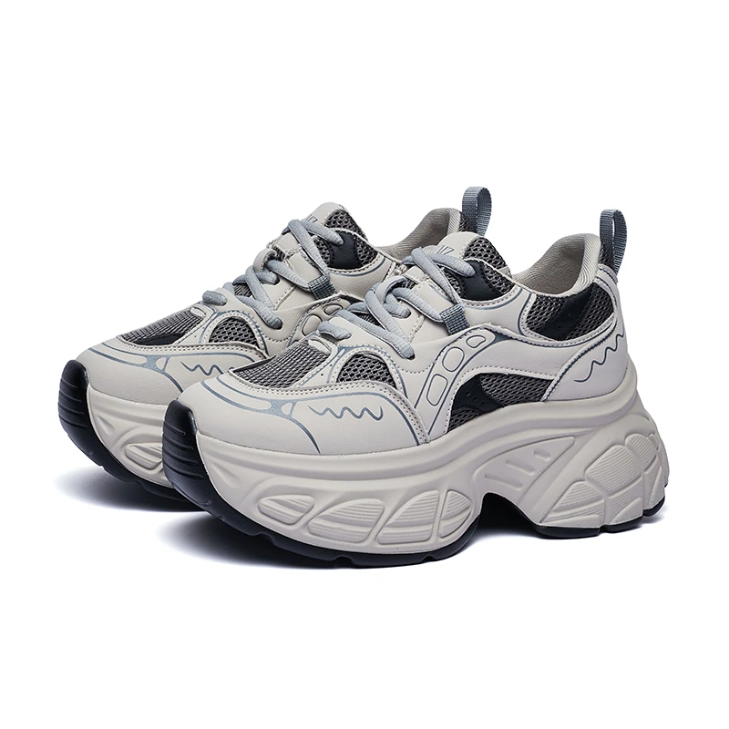 增高9CM 2025年新款系带加绒老爹鞋厚底内增高透气女 H009-1