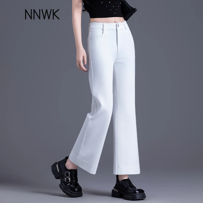 小个子高质量九分裤白色裤子夏季薄款软牛仔裤女高腰显瘦微喇女裤