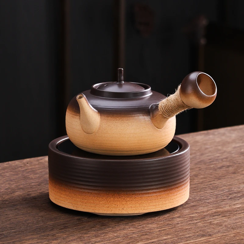 岳恒千祥炉砂铫壶电陶炉家用粗陶烧水煮茶壶侧把壶陶土煮茶器茶炉