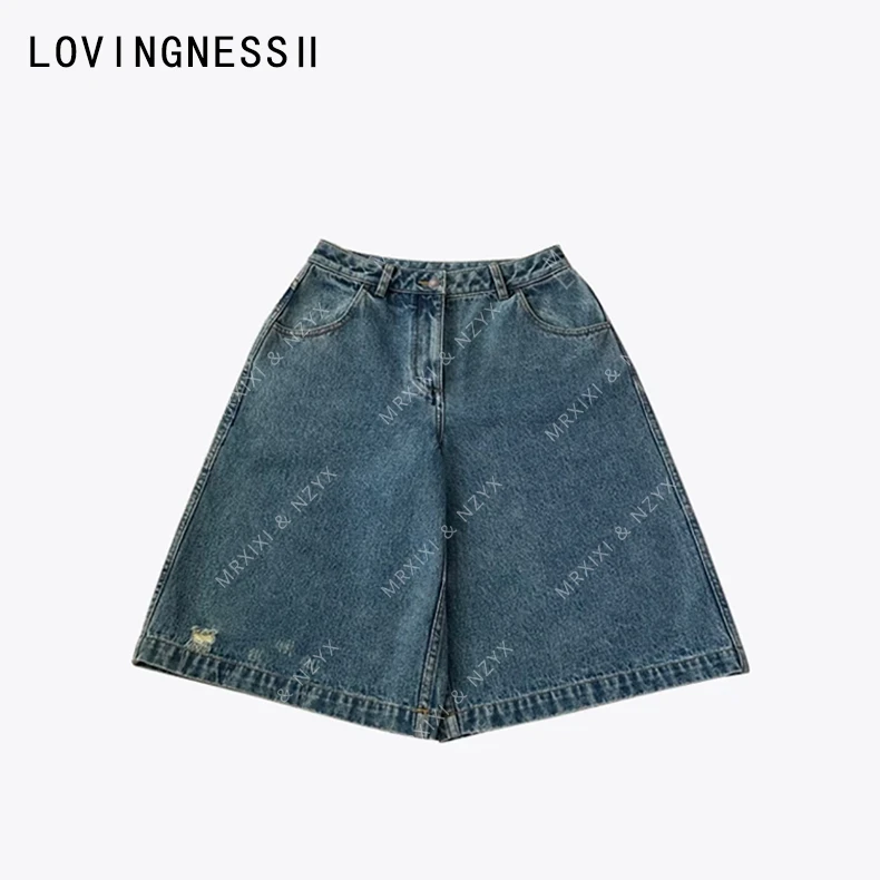 2025夏季新款小众设计磨烂做旧宽松显瘦特别大牛仔大短裤中裤女