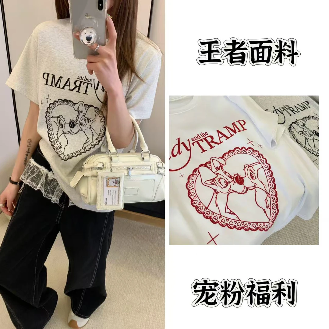 【爱心小狗】夏季韩版小众宽松慵懒风洋气百搭爱心小狗短袖T桖008