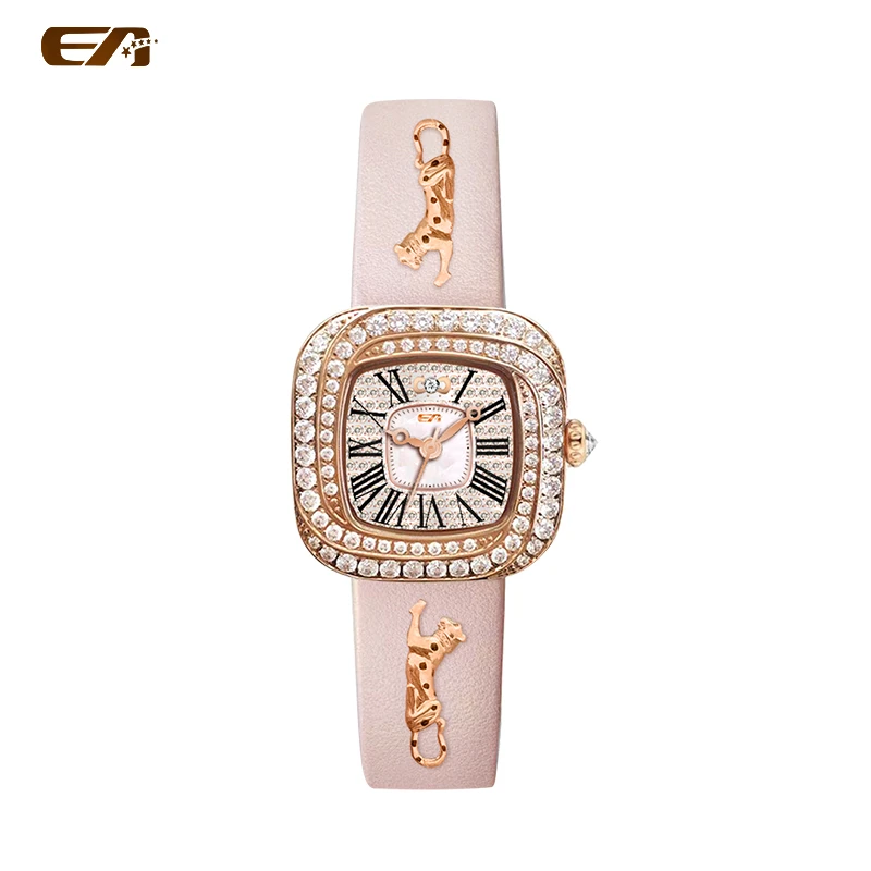 EA伊艾申豹满钻天然小众手表复古女士皮带腕表