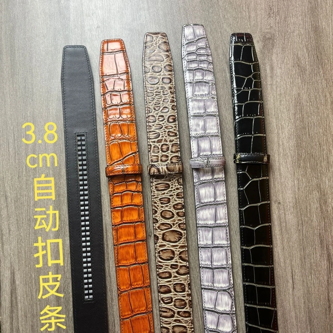 3.8cm无头自动扣手工擦色进口鳄鱼d肚皮腰带不带扣皮带鳄鱼皮带