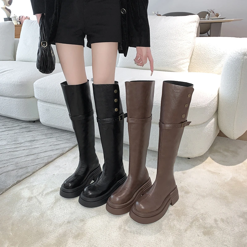 过膝长筒靴女厚底2025新款秋冬两穿翻折长靴粗腿胖mm骑士靴小个子
