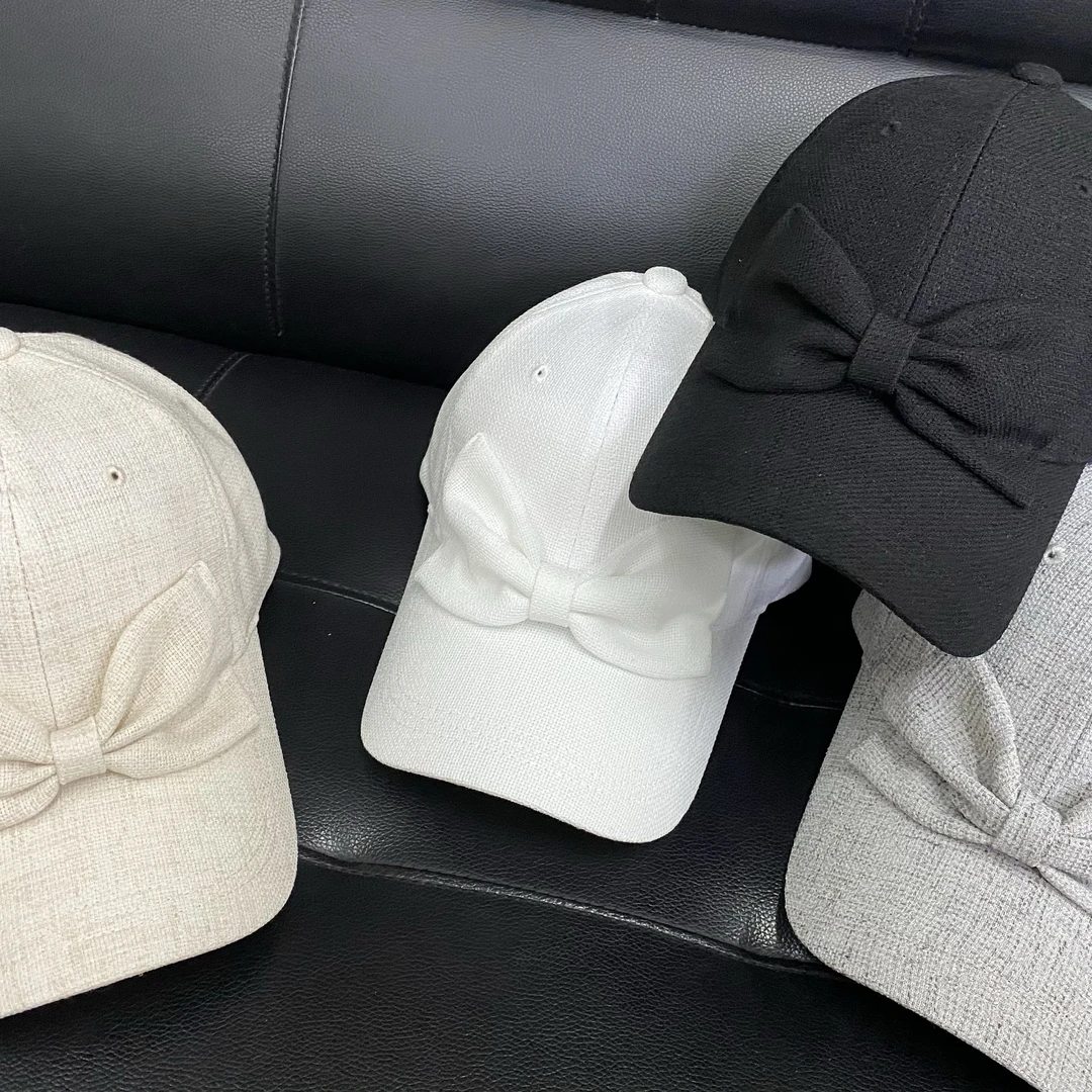 帽之都韩春夏新款麻蝴蝶结透气棒球帽