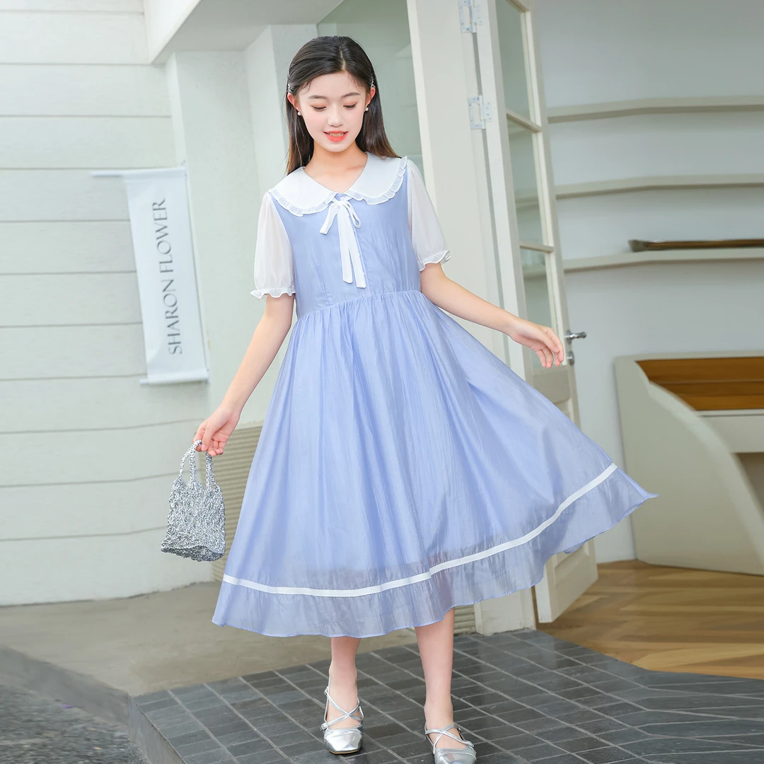 夏季新款女童学院风甜美连衣裙学生小清新洋气长裙zb5804田范KIDS