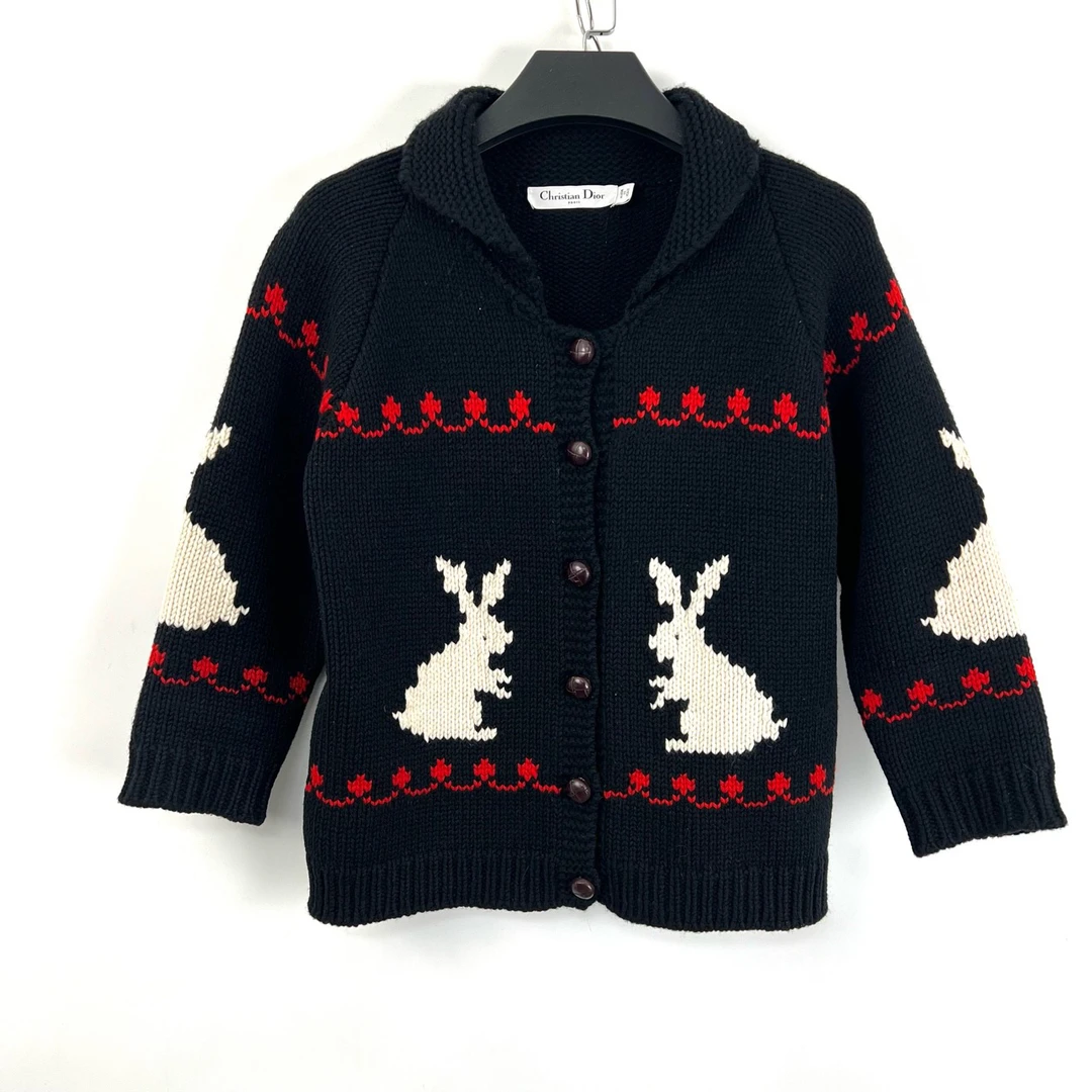 99新 DIOR/迪奥 36码/黑色兔子针织毛衣开衫/05698