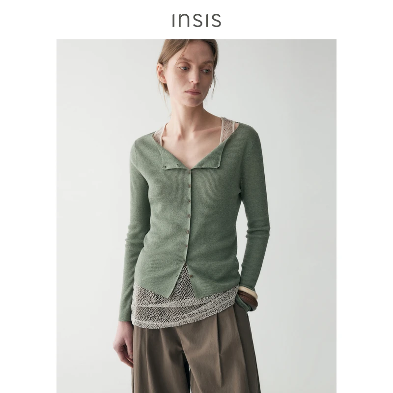 INSIS FEMME亚麻棉2025夏季新款简约门襟扣饰前后两穿针织开衫女