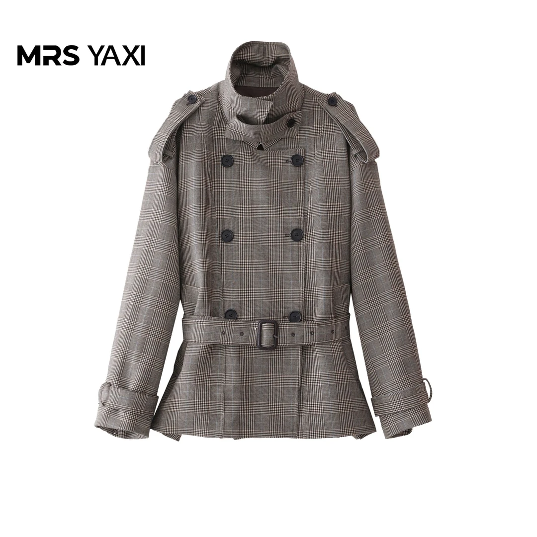 Mrsyaxi中长款格子风衣外套YX5082901