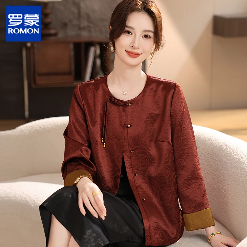 罗蒙新中式妈妈秋装外套薄款衬衫中老年女春秋上衣服喜婆婆婚宴装