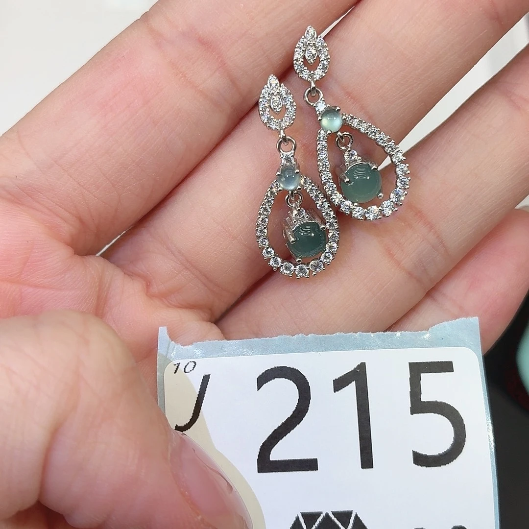 翡翠银S925镶嵌耳饰