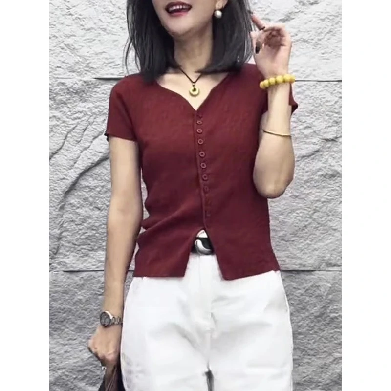 纯色简约小众设计感品质女装短袖体恤2025夏季新款大气减龄打底衫