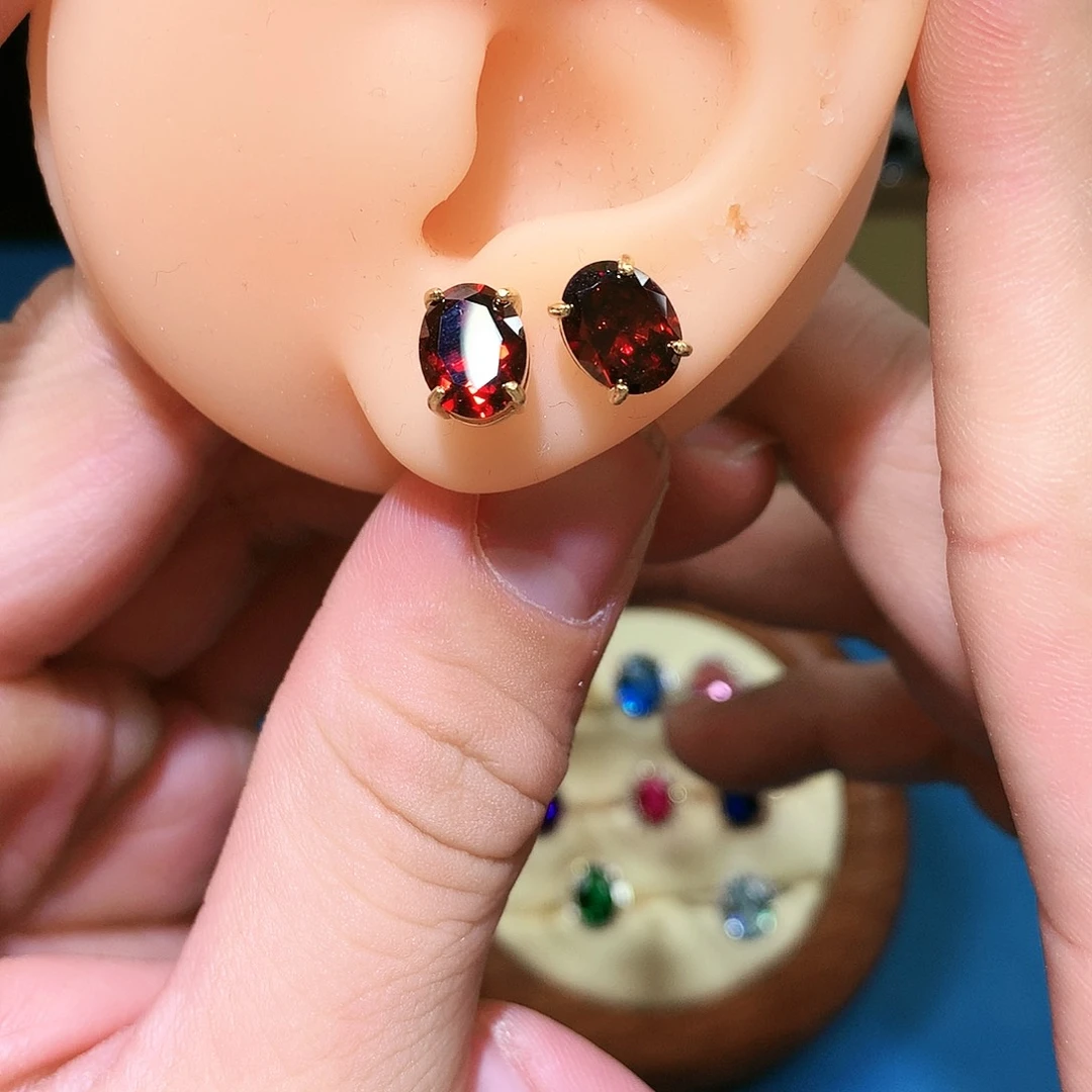 红宝石耳饰银S925镶嵌