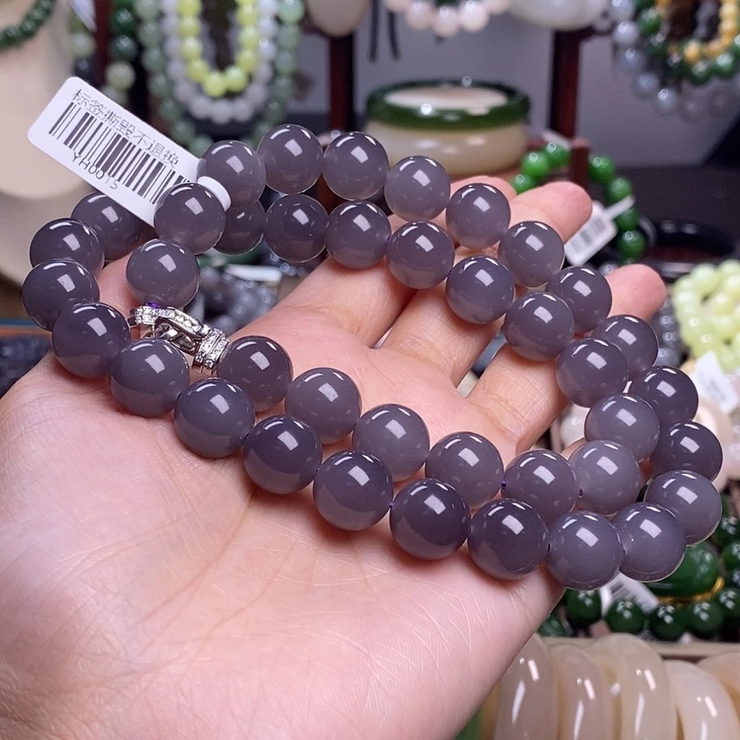 和田玉收藏浓烟紫项链12m未镶嵌用****6