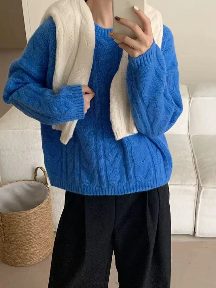 慵懒风软糯麻花毛女新款高级感超好看套头针织衫上衣8661