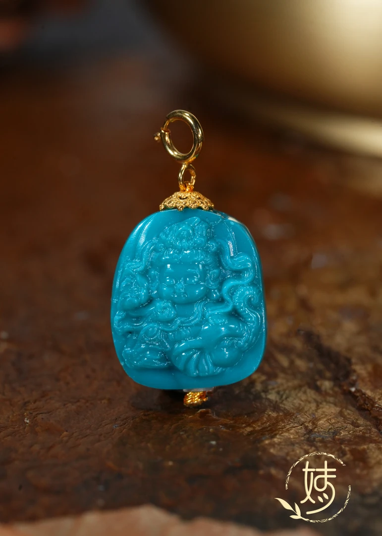 【婧婧精选】臻品 · 原矿绿松玉化料度母18K金吊坠 不含链