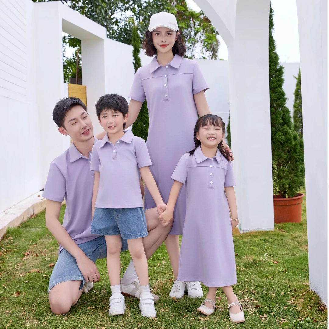 Polo领炸街纽扣新款高端连衣裙母女装显瘦汉服夏天亲子装母子裙子