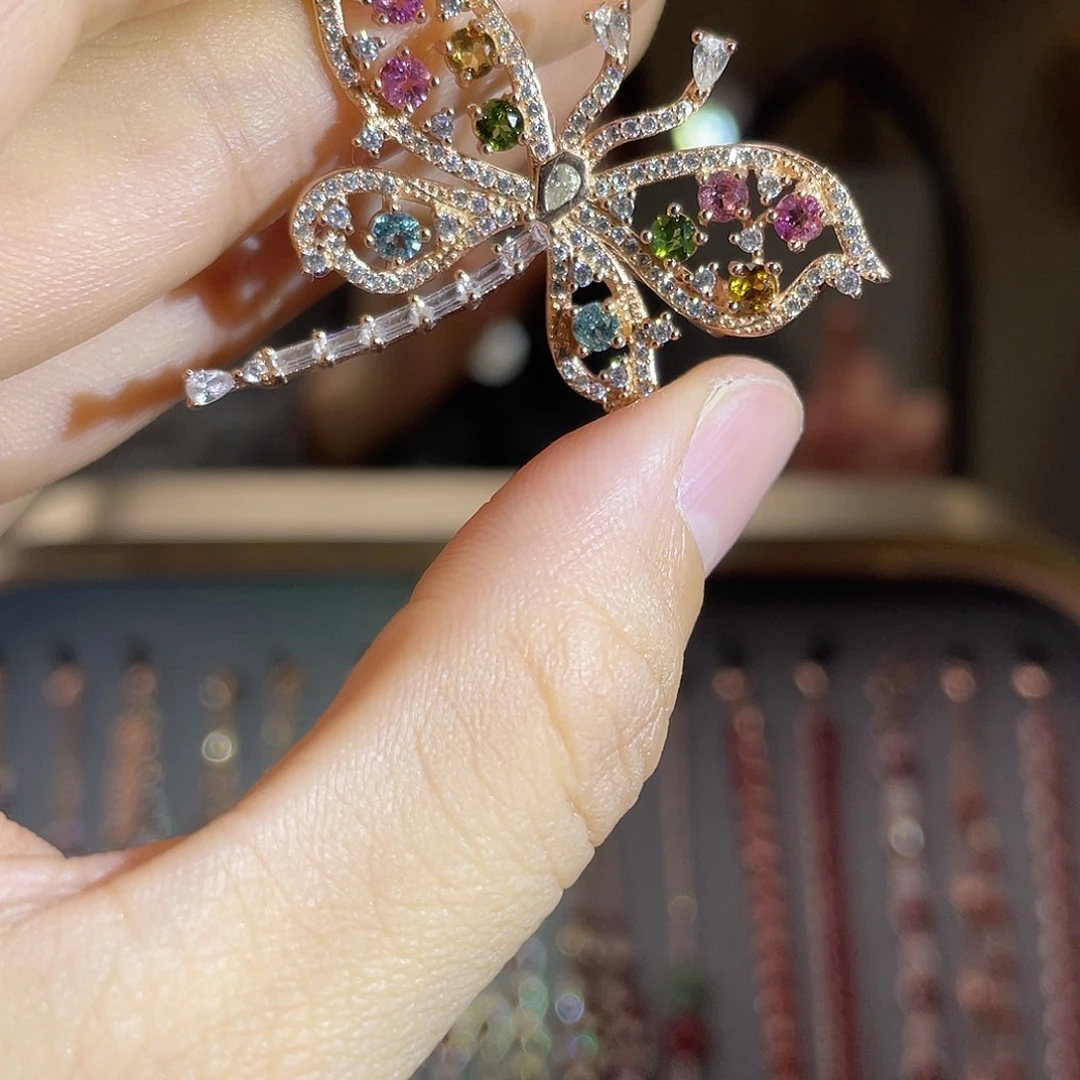 碧玺银S925镶嵌胸针