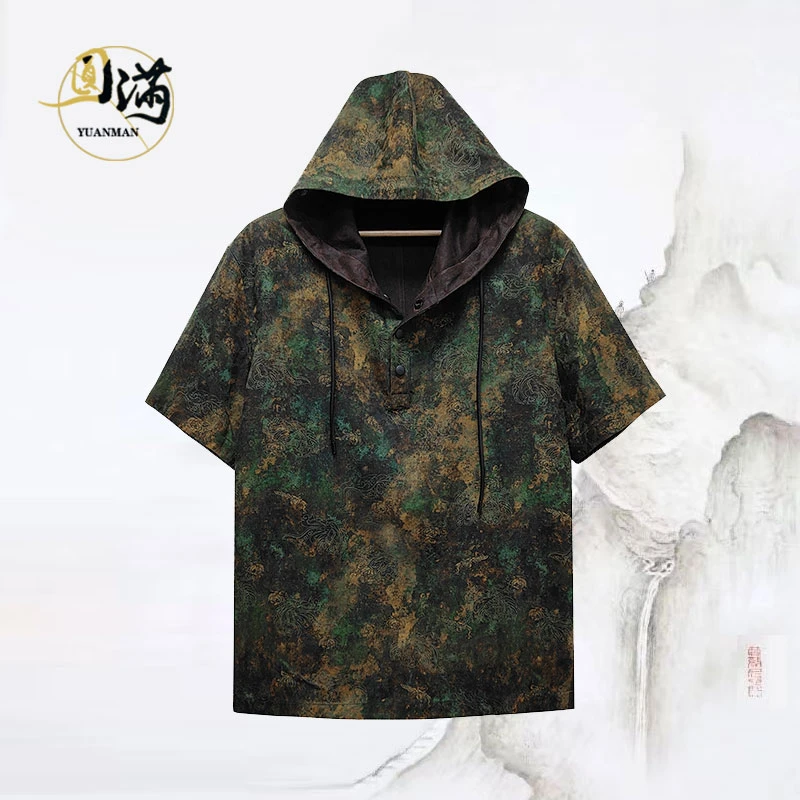 [圆满香云纱]桑蚕丝提花缎红云纱双穿休闲连帽宽松上衣TX5403ZS