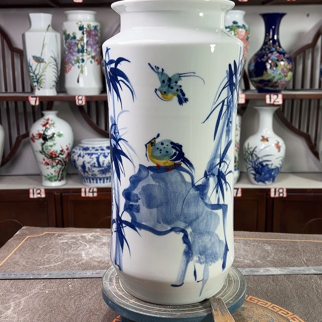 摆件陶景德镇陶瓷书竹鸟