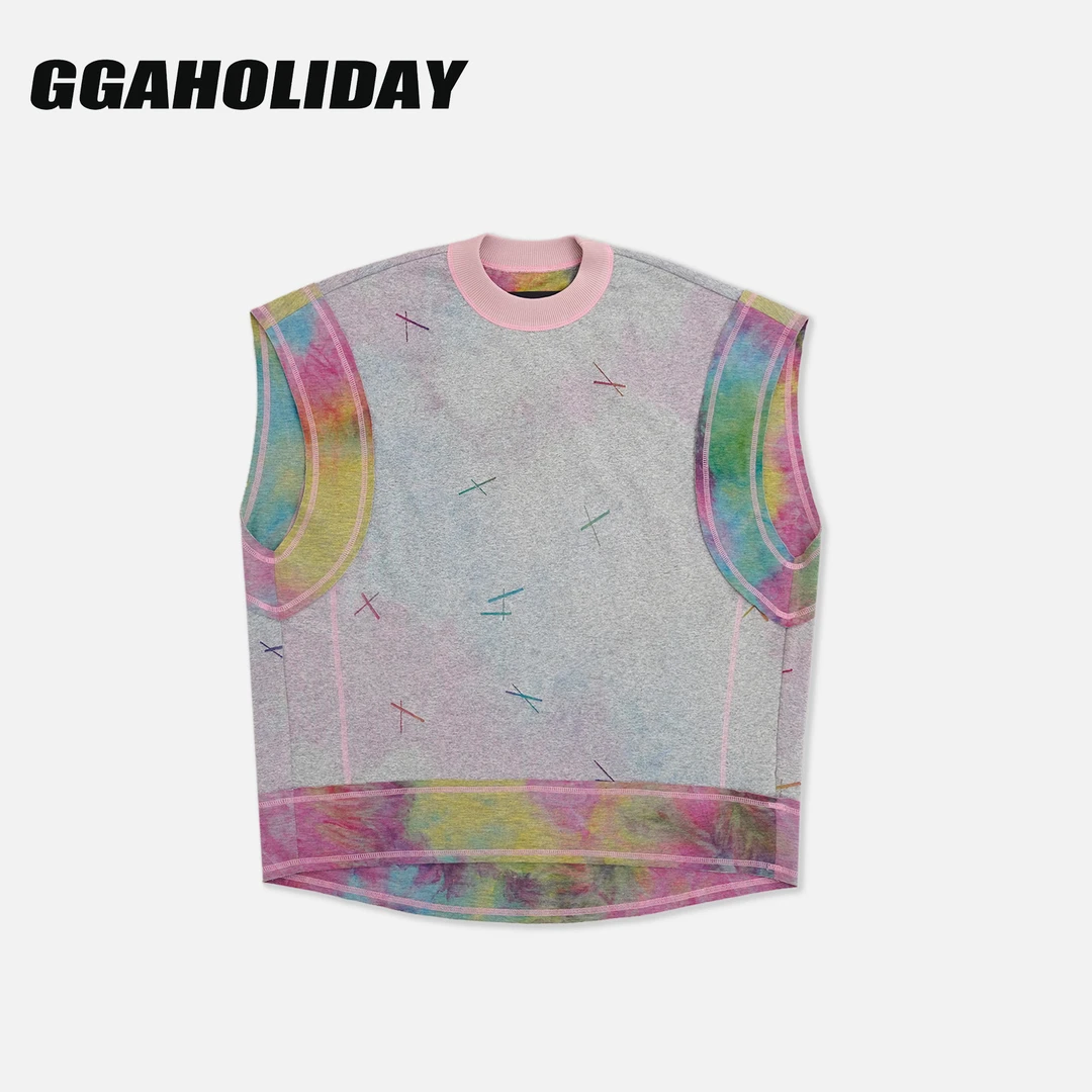 GG潮牌女装时尚休闲复古宽松潮流扎染撞色拼接无袖马甲-153164