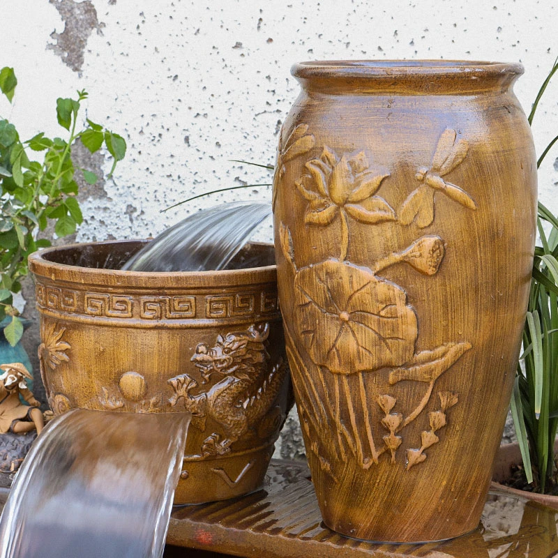 鱼池全套生态流水瀑布摆件古法陶瓷循环水造景养鱼陶罐鱼缸过滤器