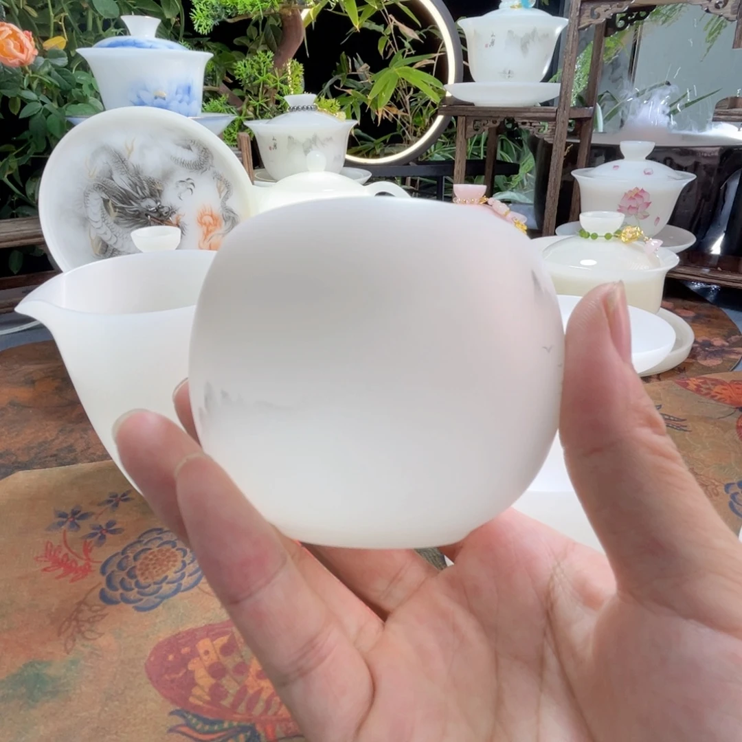 ࿂***༒冰晶璞玉素烧罗汉杯