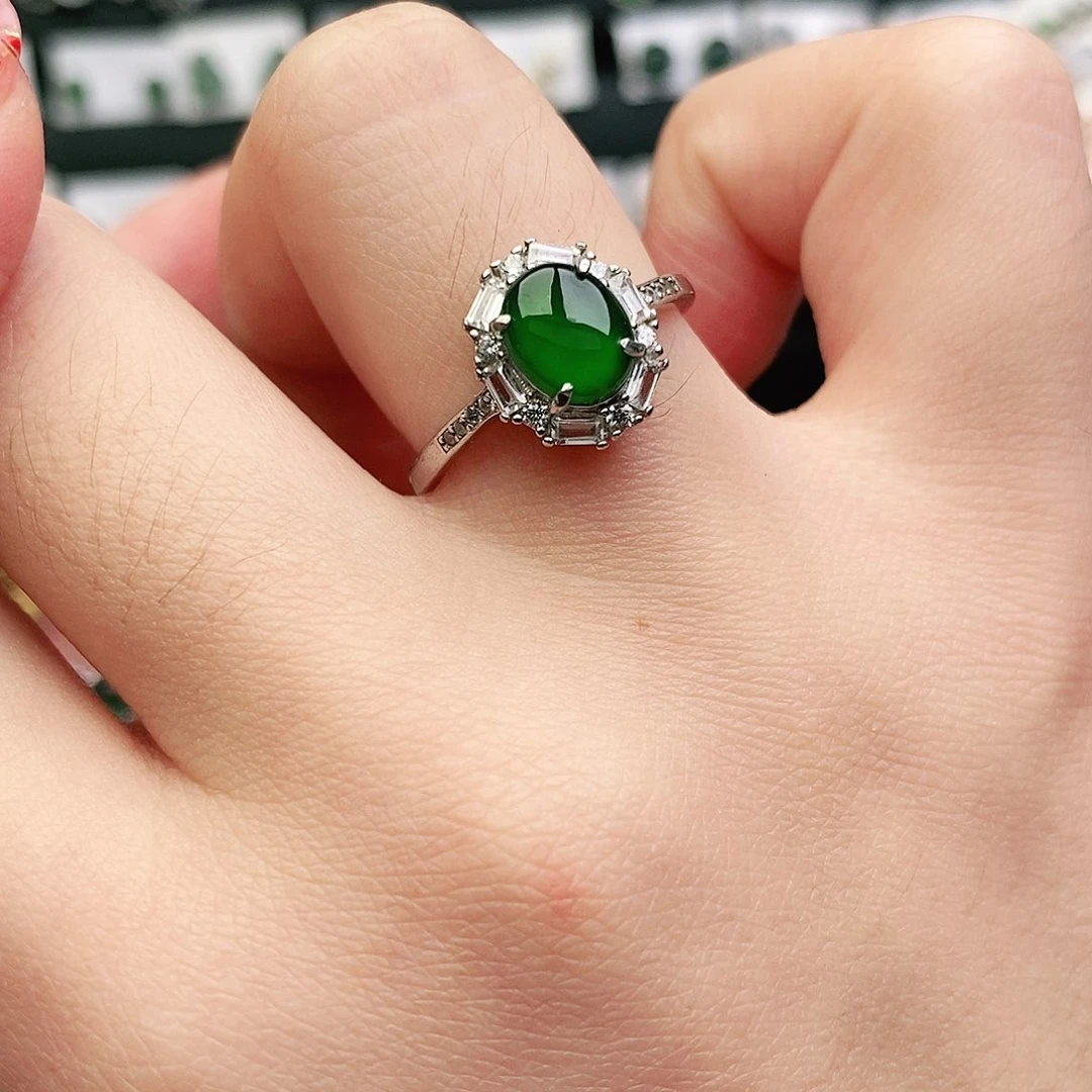 翡翠戒指银S925镶嵌翡翠