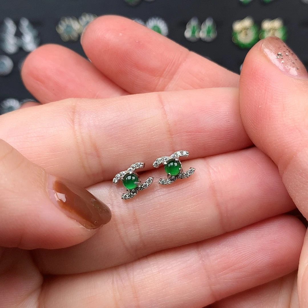 翡翠银S925镶嵌耳饰
