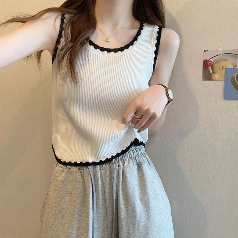 白色宽肩带针织吊带小背心女夏季设计感小众法式别致冰丝内搭上衣