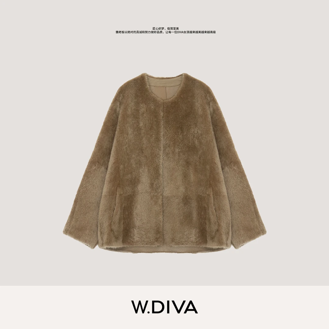 W.Diva【流光绒华】南非进口美利奴羊皮毛一体圆领皮草54C242729