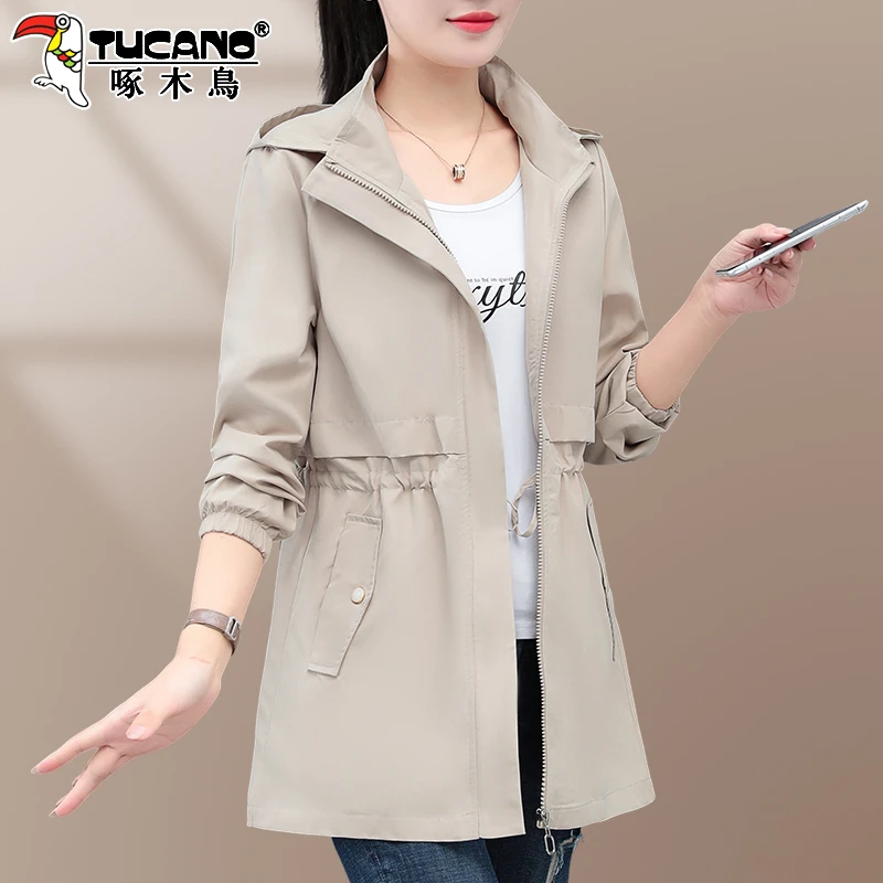 啄木鸟卡其色风衣外套女款秋季2026新款女士收腰显瘦中长款上衣
