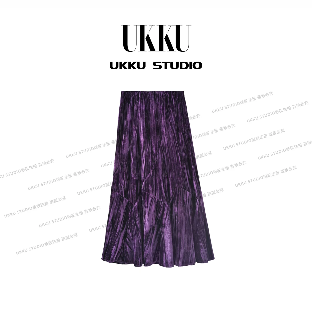 ZX【UKKU STUDIO】高级感休闲扎染高腰半身裙紫色时尚半裙315151