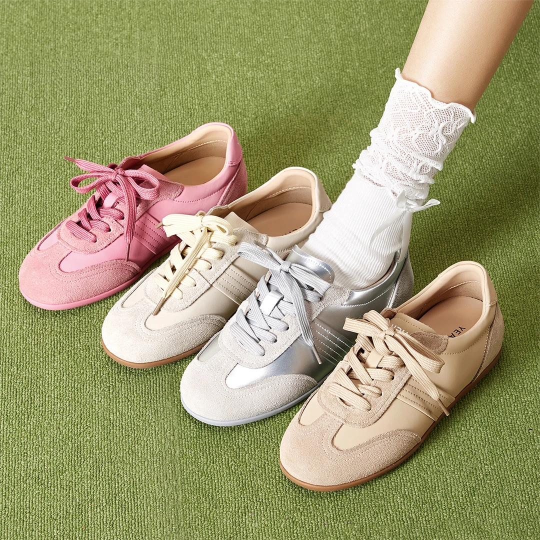 意尔康25年春季新款百搭时尚休闲真皮平底系带软底舒适女士德迅鞋