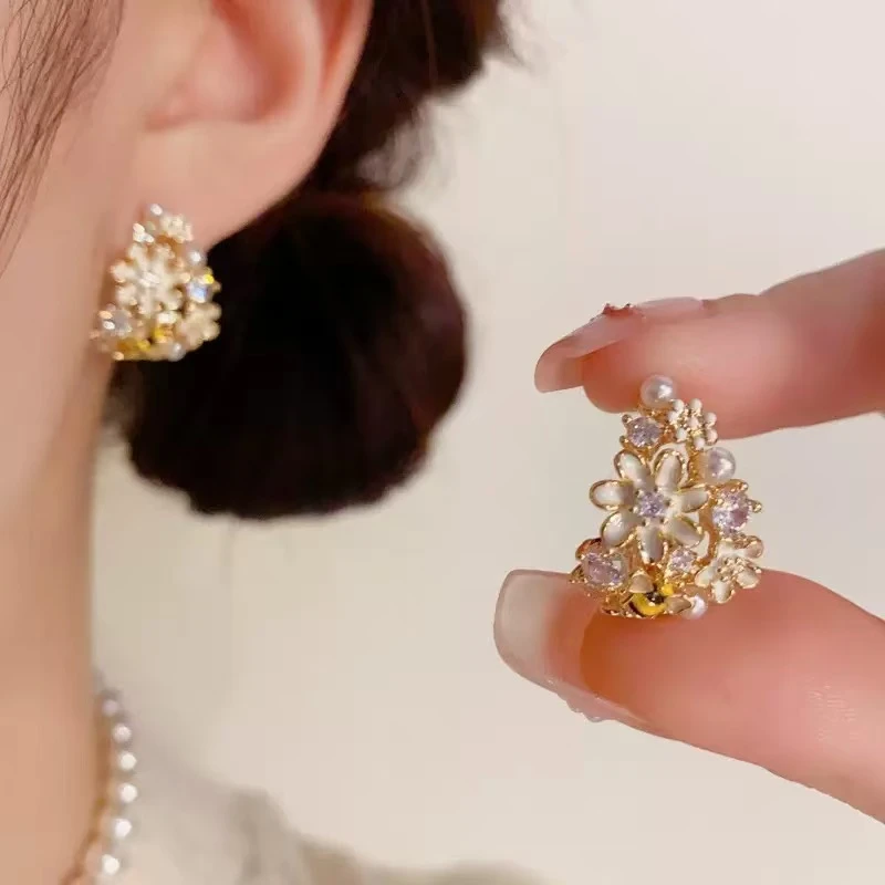 铜合金锆石耳饰 铜合金锆石耳饰新款款时尚百搭耳钉耳环油画全系