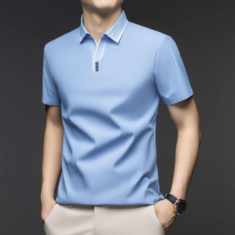 2025夏季男士薄款翻领纯色短袖时尚潮流休闲高档半袖POLO衫百搭