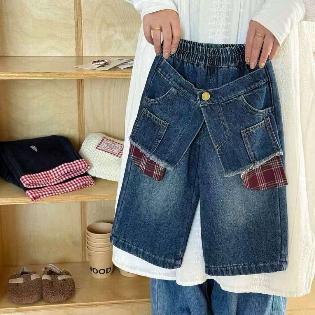 【原创设计品牌】ydd&kids 3851冬款儿童一体绒牛仔裤儿童韩版直筒