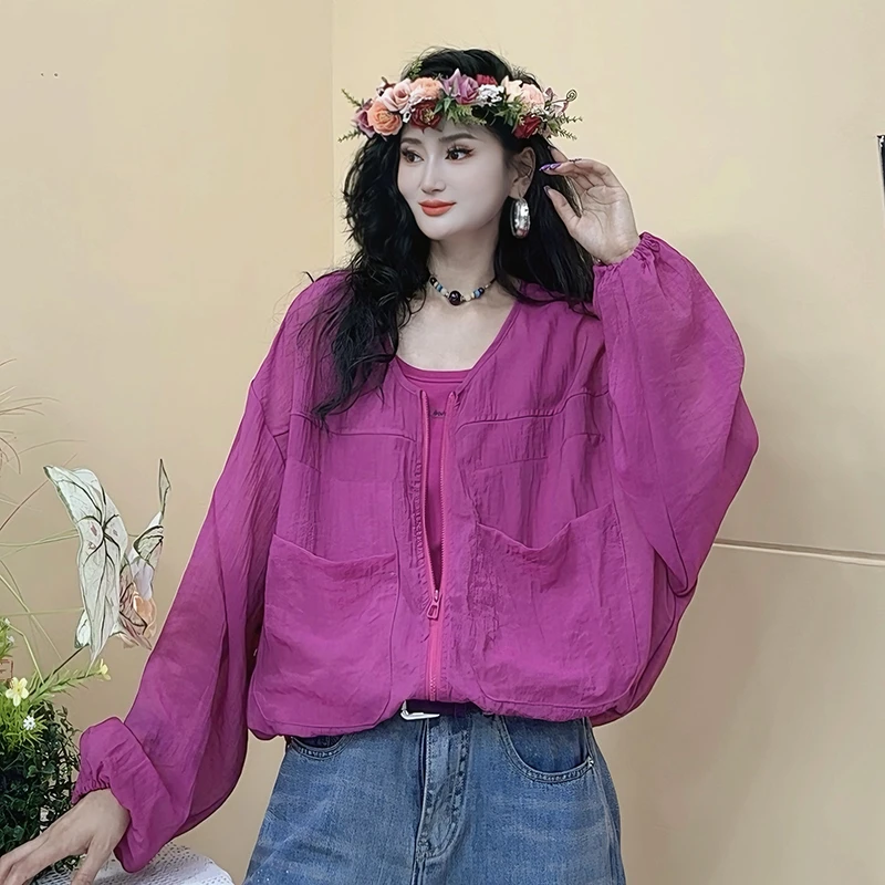 设计感时尚简约百搭拉链防晒开衫2025夏季新款潮流长袖衬衫-9662